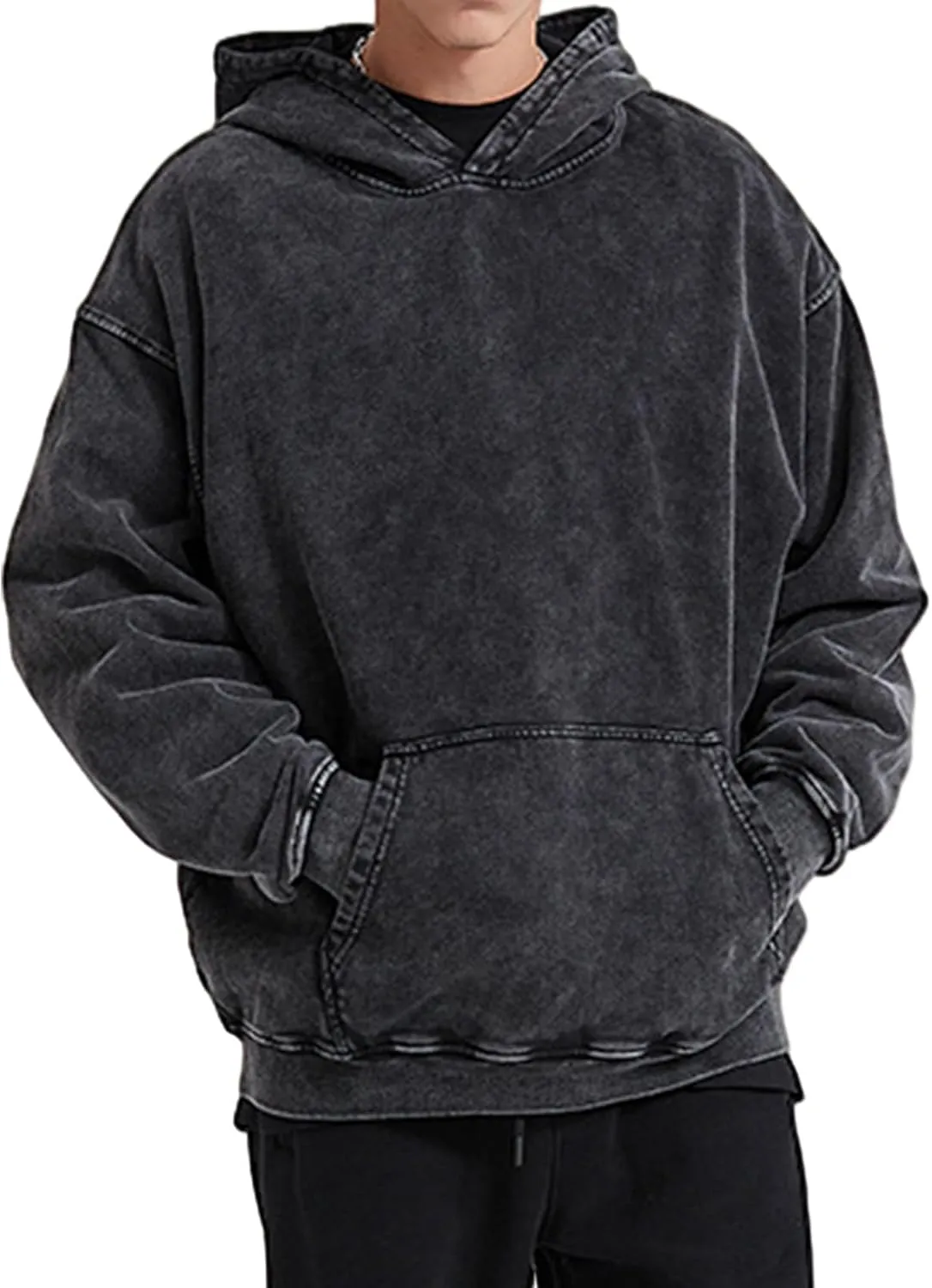 BINTEHGS Mens Oversized Hoodie Vintage Acid Wash Hoodie Baggy Cotton hooded Sweatshirts Unisex Distressed Pullover Streetwear
