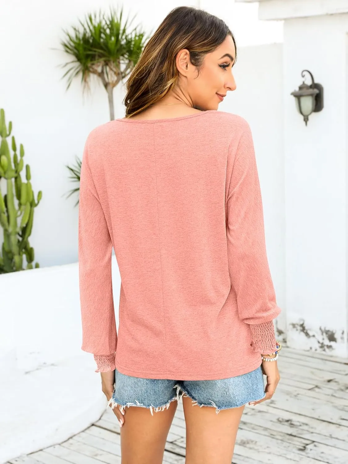 Bluetime Womens Long Sleeve Tops Crew Neck Casual T Shirts Loose Basic Tee Blouse