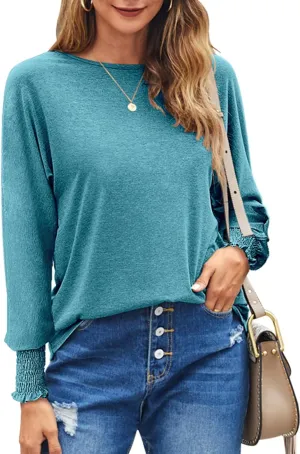 Bluetime Womens Long Sleeve Tops Crew Neck Casual T Shirts Loose Basic Tee Blouse