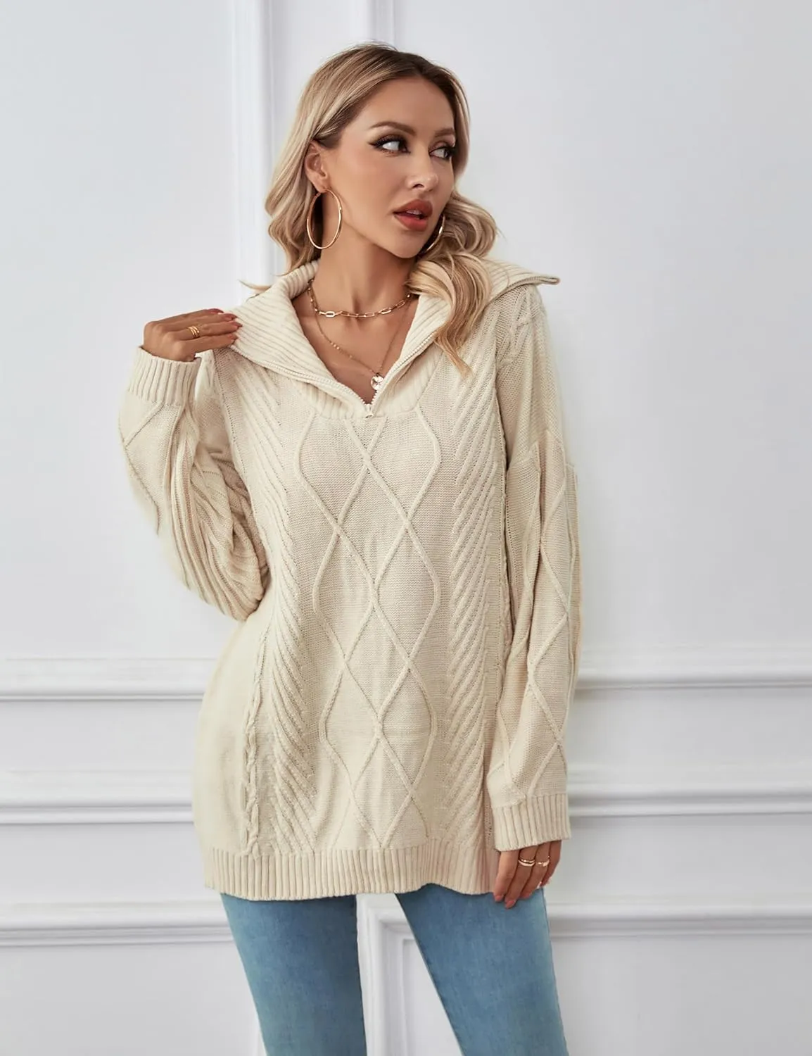 BMJL Women's Half Zip Pullover Sweaters Cute Chunky Loose Slouchy Trendy Sweater Fall 2023