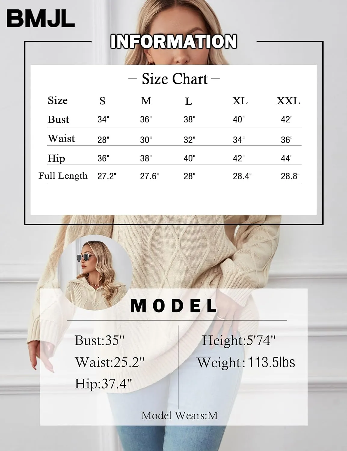 BMJL Women's Half Zip Pullover Sweaters Cute Chunky Loose Slouchy Trendy Sweater Fall 2023