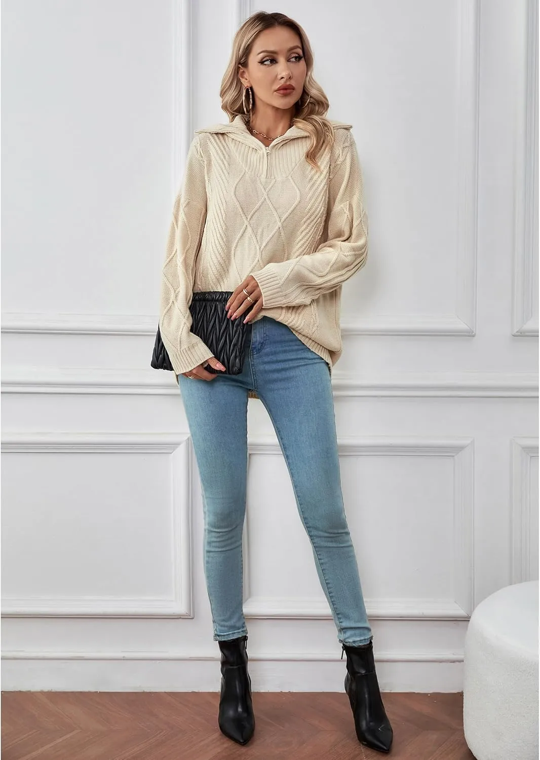 BMJL Women's Half Zip Pullover Sweaters Cute Chunky Loose Slouchy Trendy Sweater Fall 2023