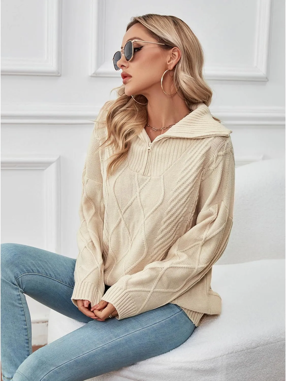 BMJL Women's Half Zip Pullover Sweaters Cute Chunky Loose Slouchy Trendy Sweater Fall 2023