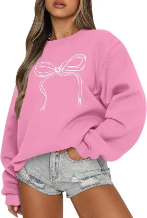 Bow Sweater Women Coquette Clothes, Sweatshirts For Teen Girls Clean Girl Holiday Shirt Crewneck Long Sleeve Pullover