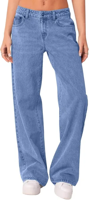 Boyfriend Jeans for Women Trendy Low Rise Sweatpant Jeans Straight Leg Trousers with Pockets Comfy Y2k Denim Pants