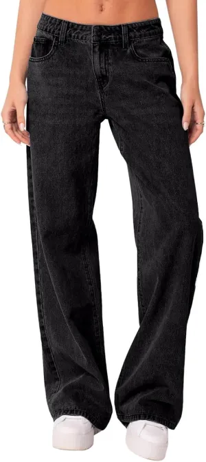 Boyfriend Jeans for Women Trendy Low Rise Sweatpant Jeans Straight Leg Trousers with Pockets Comfy Y2k Denim Pants