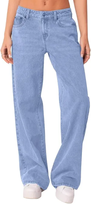 Boyfriend Jeans for Women Trendy Low Rise Sweatpant Jeans Straight Leg Trousers with Pockets Comfy Y2k Denim Pants