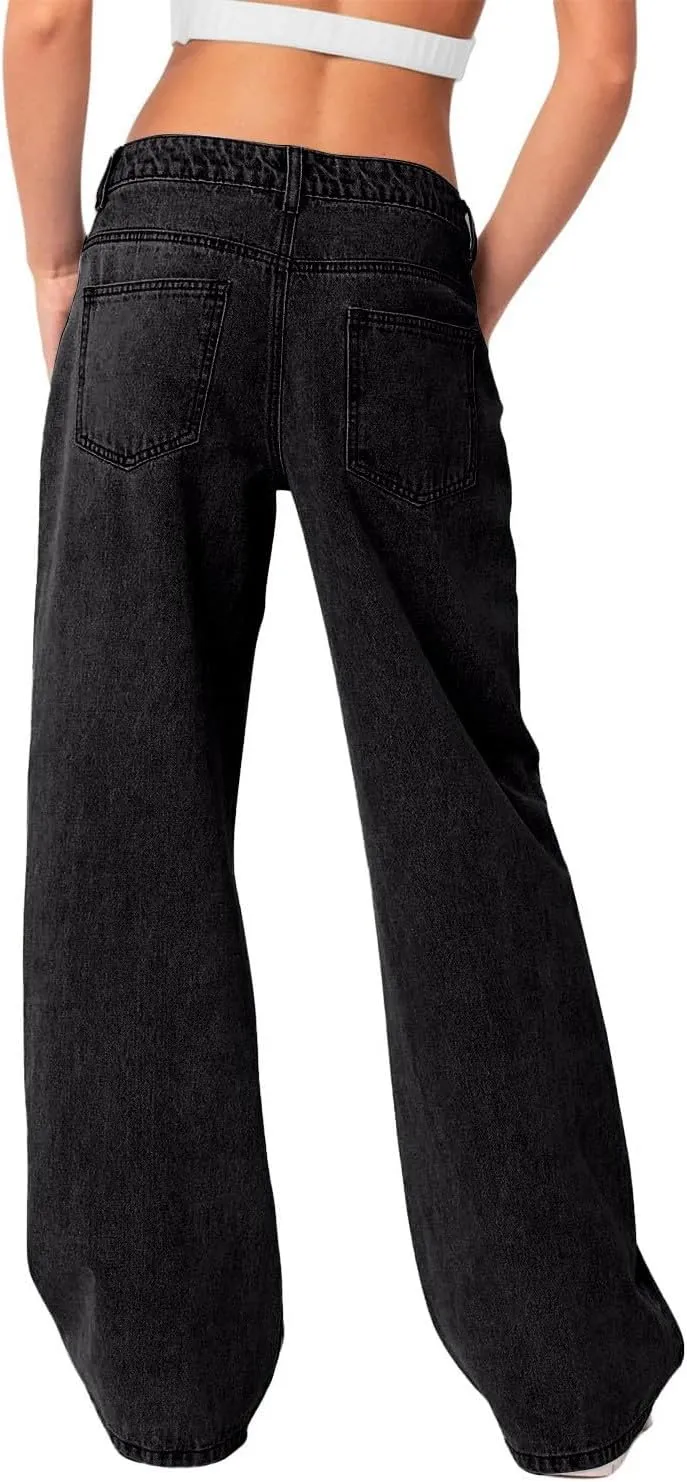 Boyfriend Jeans for Women Trendy Low Rise Sweatpant Jeans Straight Leg Trousers with Pockets Comfy Y2k Denim Pants