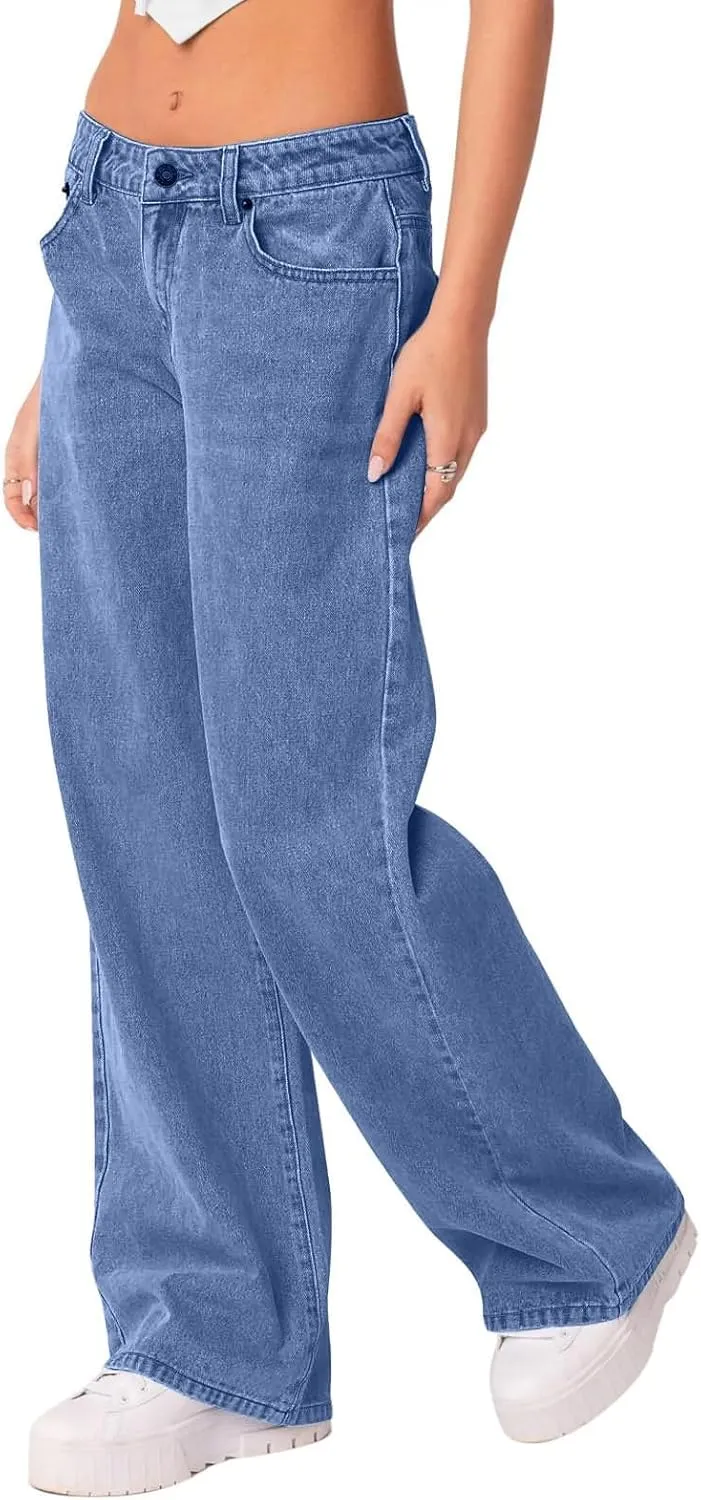Boyfriend Jeans for Women Trendy Low Rise Sweatpant Jeans Straight Leg Trousers with Pockets Comfy Y2k Denim Pants