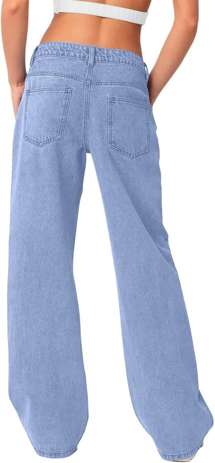 Boyfriend Jeans for Women Trendy Low Rise Sweatpant Jeans Straight Leg Trousers with Pockets Comfy Y2k Denim Pants