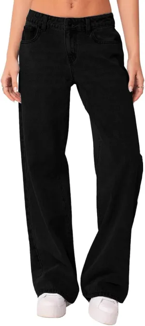 Boyfriend Jeans for Women Trendy Low Rise Sweatpant Jeans Straight Leg Trousers with Pockets Comfy Y2k Denim Pants