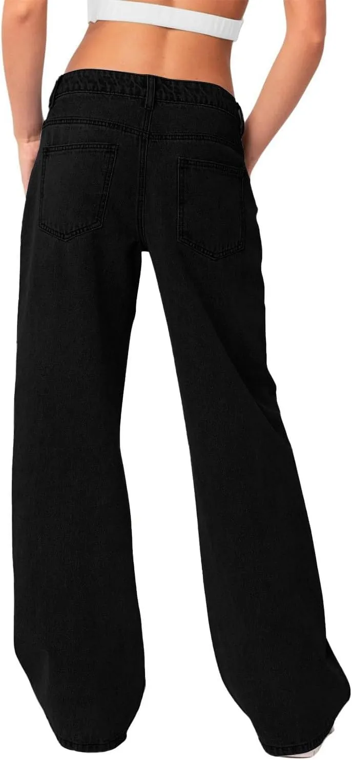 Boyfriend Jeans for Women Trendy Low Rise Sweatpant Jeans Straight Leg Trousers with Pockets Comfy Y2k Denim Pants