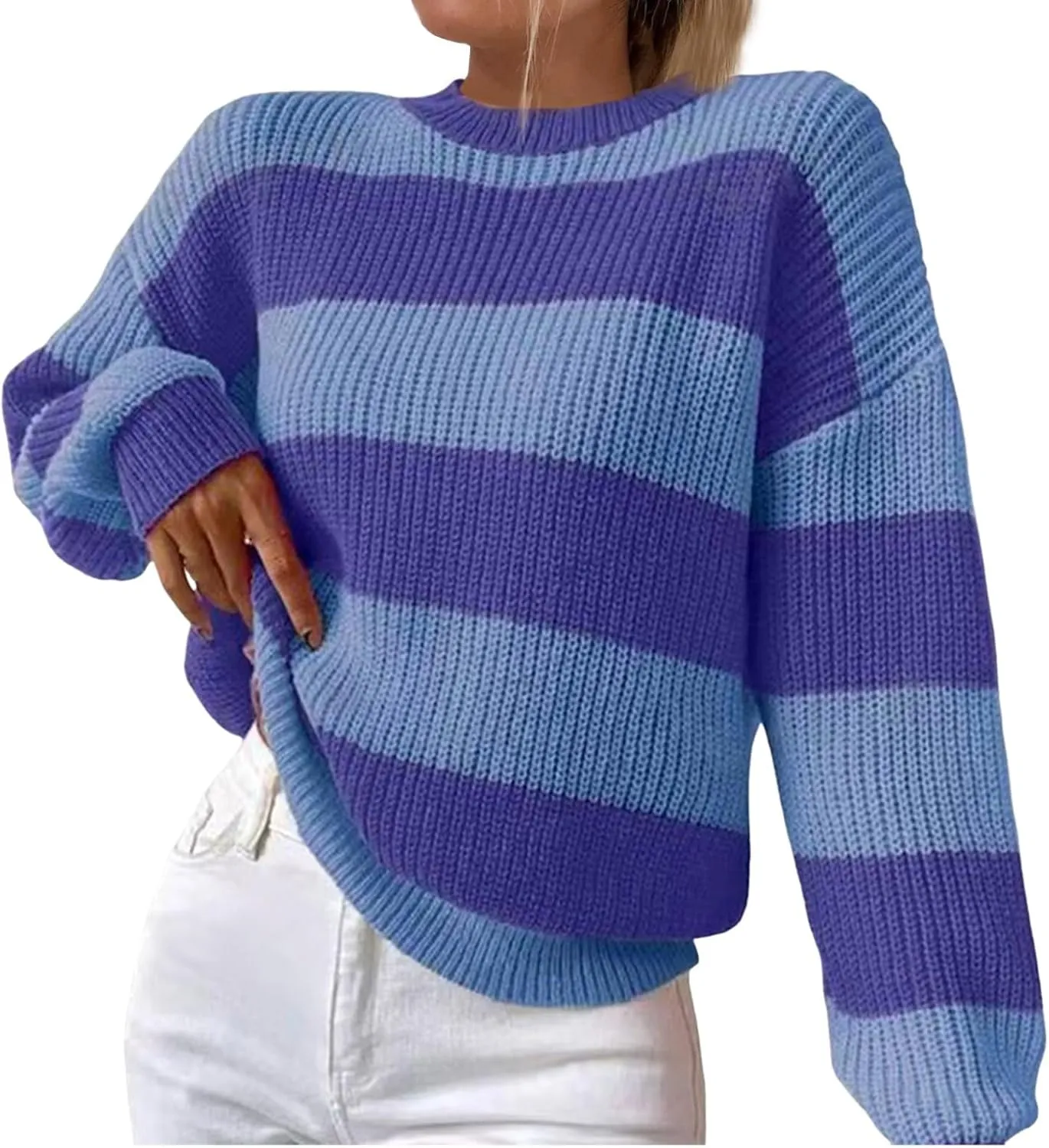 Cable Knit Sweater Women Loose Batwing Sleeve Color Block Chunky Sweater Loose Fit Oversized Crewneck Sweatshirts