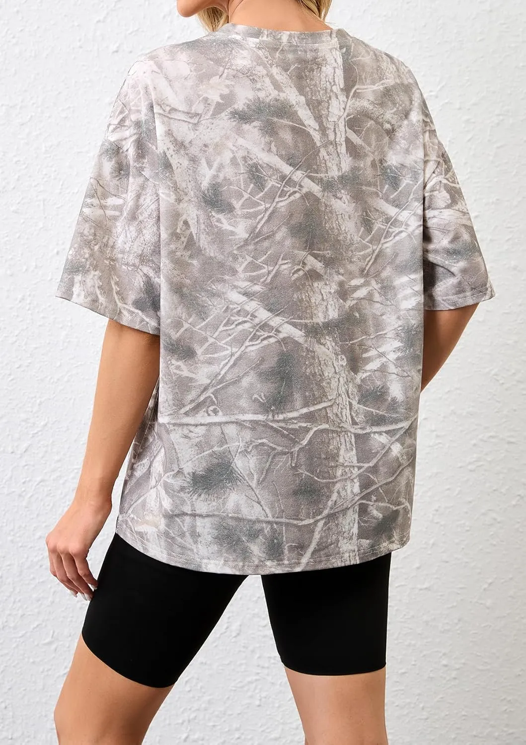 Camo Print Oversized T Shirts for Women Short Sleeve Graphic Print Crew Neck Baggy Shirts Cute Tunic Tee Tops