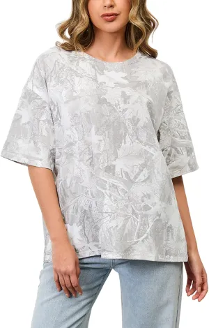 Camo Print Oversized T Shirts for Women Short Sleeve Graphic Print Crew Neck Baggy Shirts Cute Tunic Tee Tops