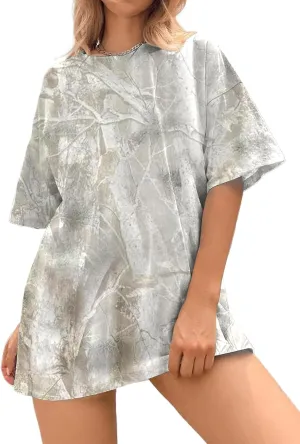 Camo Print Oversized T Shirts for Women Short Sleeve Graphic Print Crew Neck Baggy Shirts Cute Tunic Tee Tops