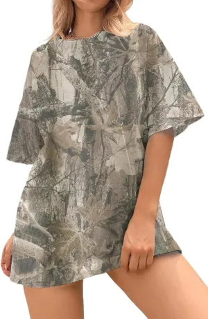 Camo Print Oversized T Shirts for Women Short Sleeve Graphic Print Crew Neck Baggy Shirts Cute Tunic Tee Tops