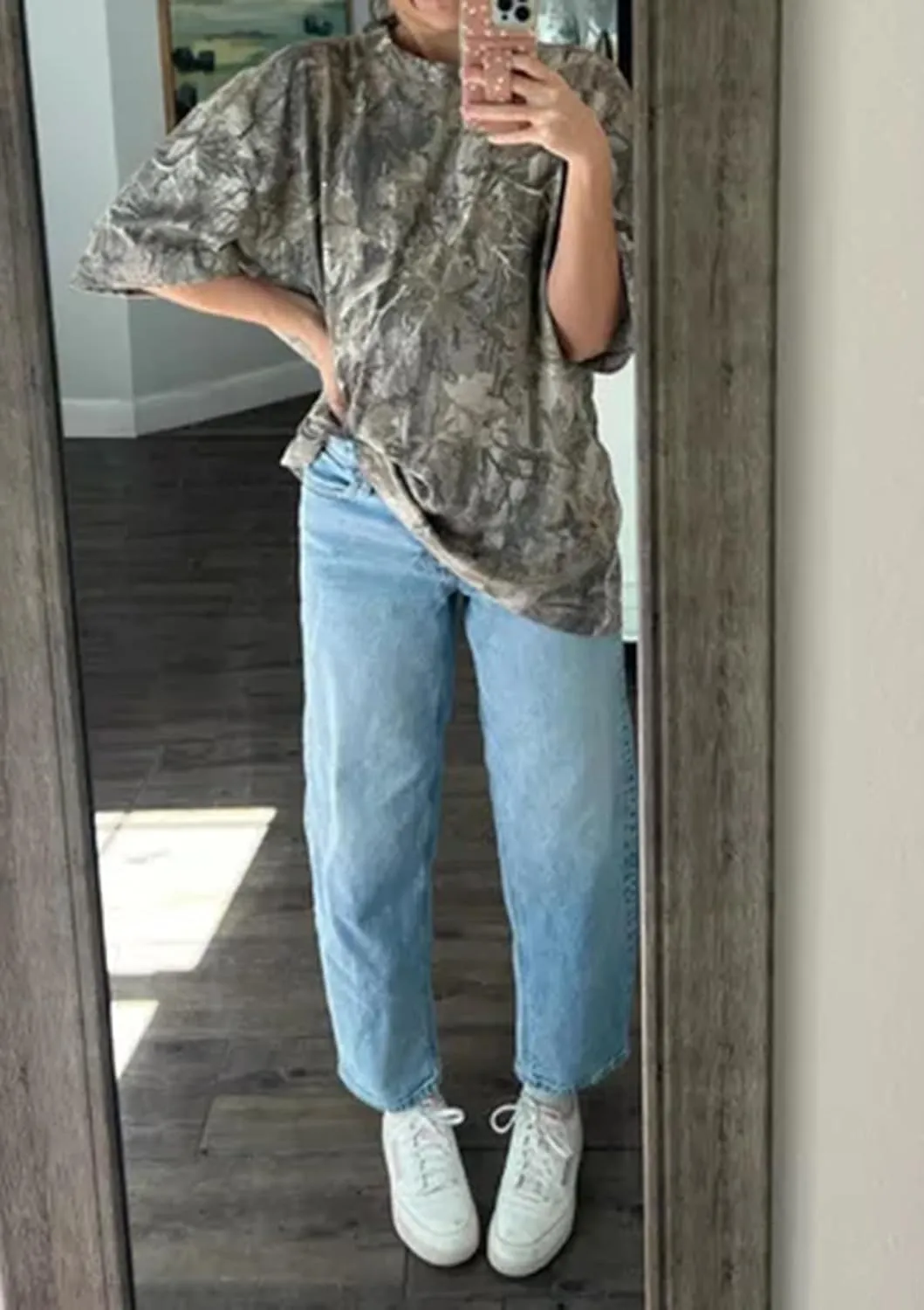 Camo Print Oversized T Shirts for Women Short Sleeve Graphic Print Crew Neck Baggy Shirts Cute Tunic Tee Tops