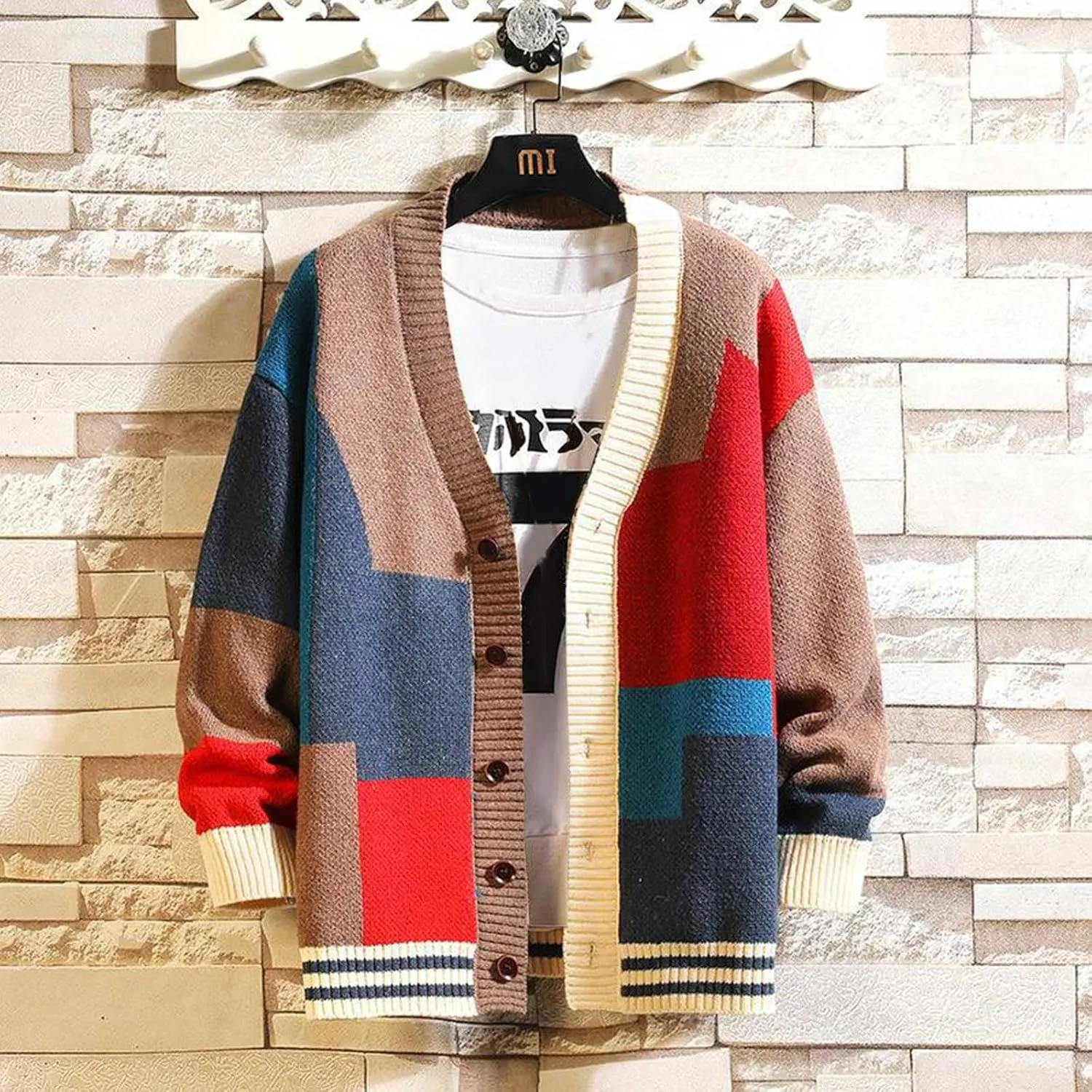 Cardigan Sweater for Men's Fashion Color Cardigan V Neck Cardigan Top Versatile Knitted Button Down Overcoat Coats