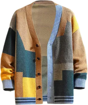 Cardigan Sweater for Men's Fashion Color Cardigan V Neck Cardigan Top Versatile Knitted Button Down Overcoat Coats