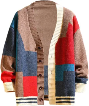 Cardigan Sweater for Men's Fashion Color Cardigan V Neck Cardigan Top Versatile Knitted Button Down Overcoat Coats