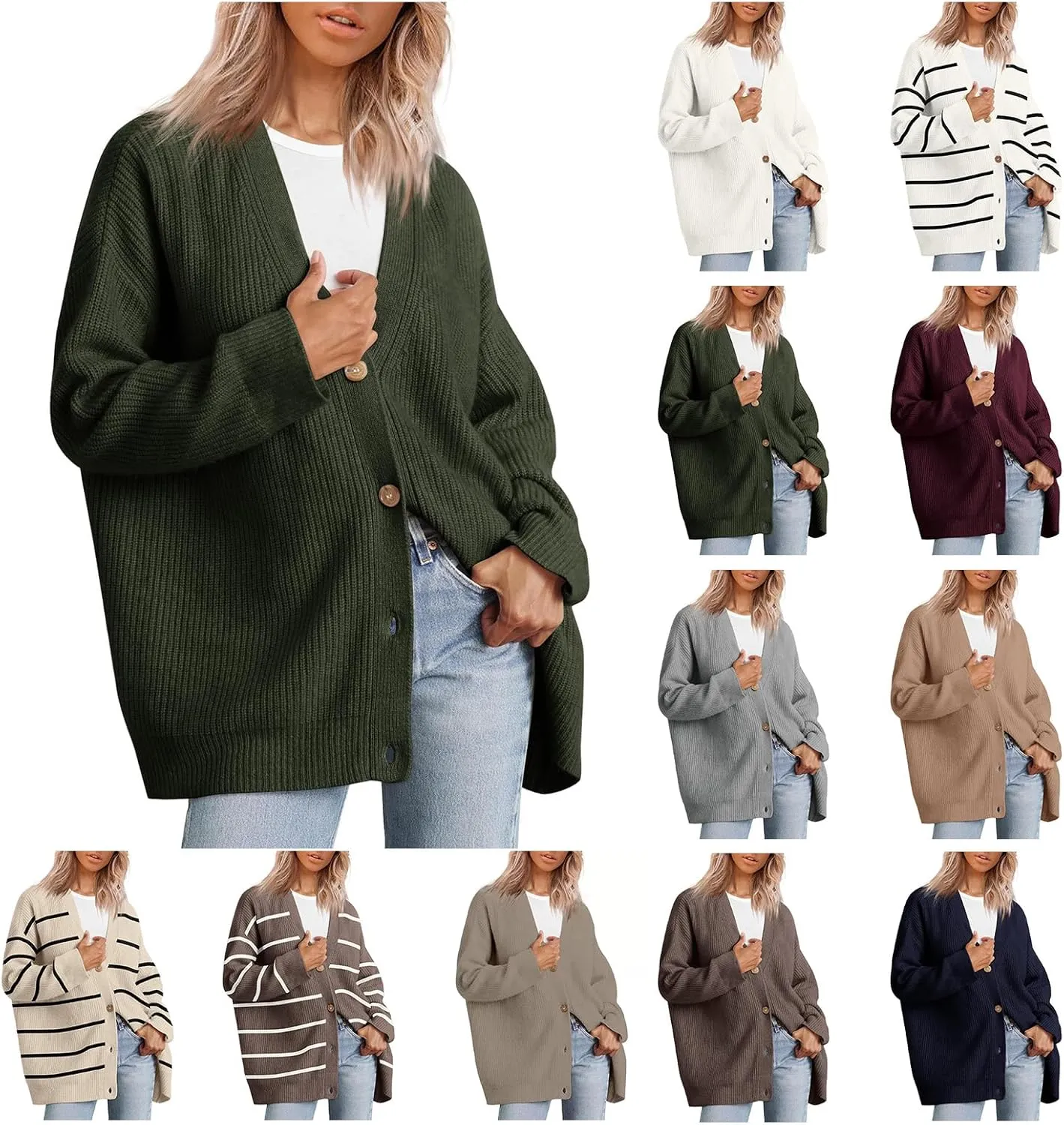Cardigan Sweater for Women Oversized Button Down Cardigan Lightweight V Neck Knit Tops