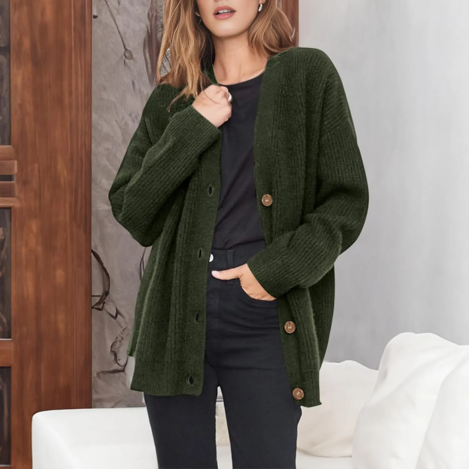 Cardigan Sweater for Women Oversized Button Down Cardigan Lightweight V Neck Knit Tops