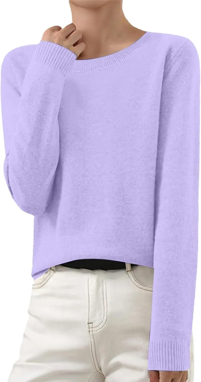 Cashmere Sweaters for Women Long Sleeve Casual Sweater Crewneck Outfits Winter Fashion Solid Color Pullover Sweater