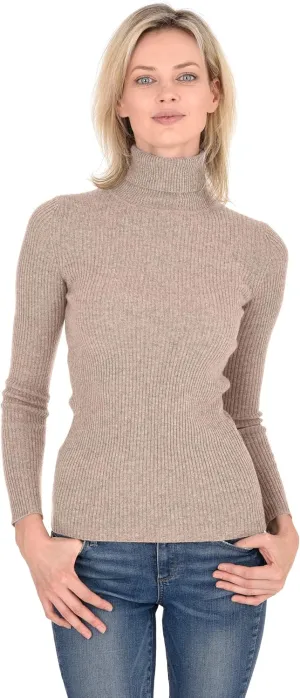 Cashmeren Women’s Basic Ribbed Turtleneck Sweater 100% Pure Cashmere Long Sleeve Roll Neck Pullover