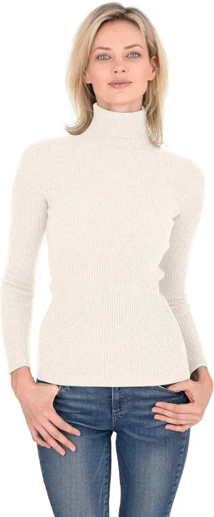 Cashmeren Women’s Basic Ribbed Turtleneck Sweater 100% Pure Cashmere Long Sleeve Roll Neck Pullover