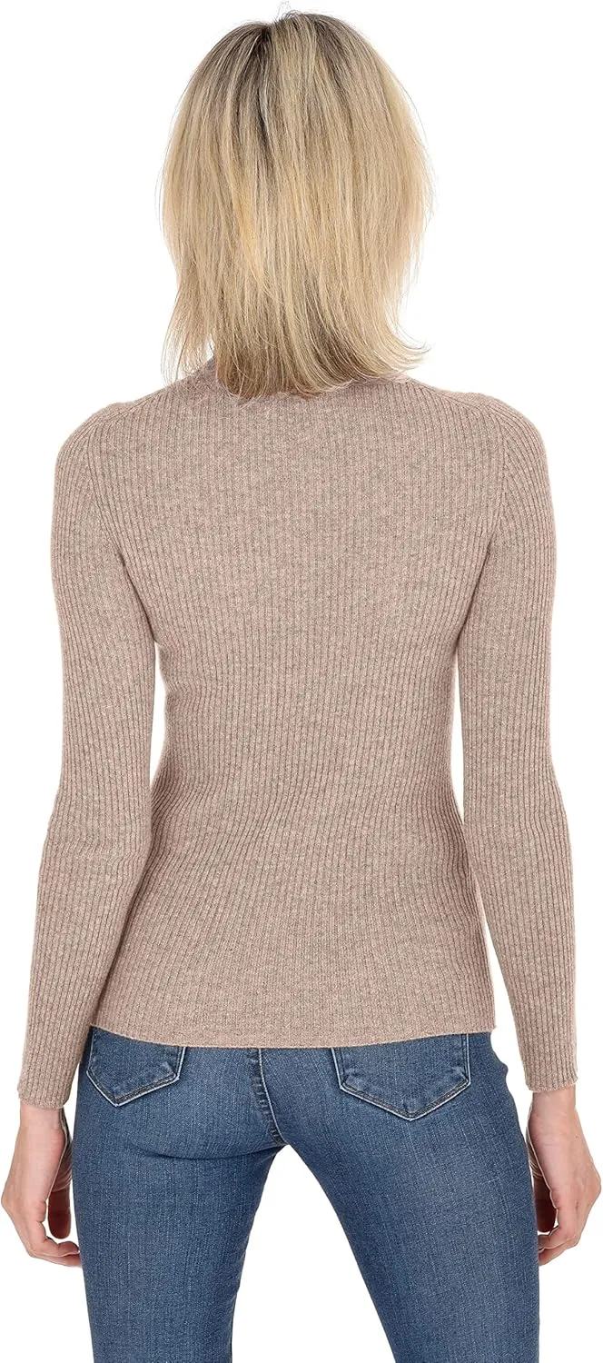 Cashmeren Women’s Basic Ribbed Turtleneck Sweater 100% Pure Cashmere Long Sleeve Roll Neck Pullover