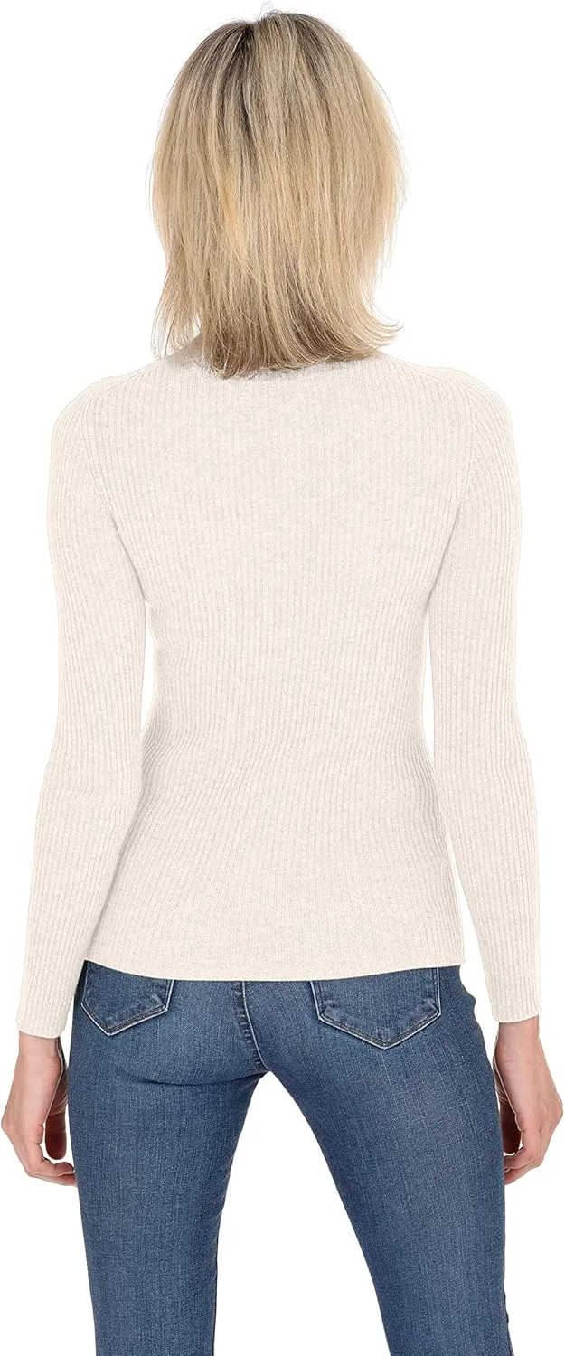 Cashmeren Women’s Basic Ribbed Turtleneck Sweater 100% Pure Cashmere Long Sleeve Roll Neck Pullover