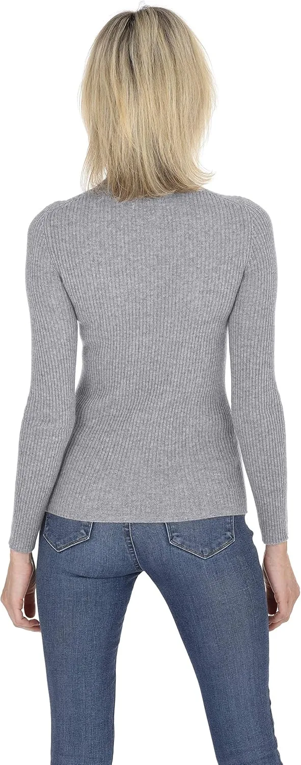 Cashmeren Women’s Basic Ribbed Turtleneck Sweater 100% Pure Cashmere Long Sleeve Roll Neck Pullover