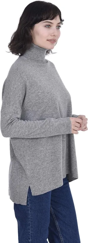 Cashmeren Women’s Oversized Turtleneck Sweater with Side Slits 100% Pure Cashmere Long Sleeve Roll Neck Pullover
