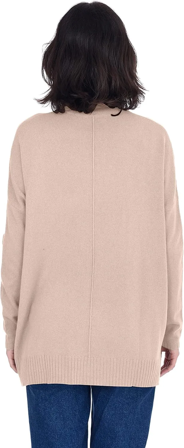 Cashmeren Women’s Oversized Turtleneck Sweater with Side Slits 100% Pure Cashmere Long Sleeve Roll Neck Pullover