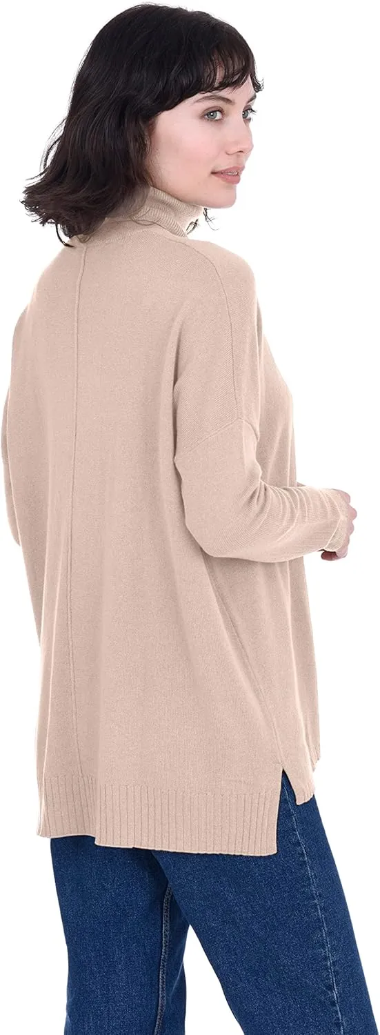 Cashmeren Women’s Oversized Turtleneck Sweater with Side Slits 100% Pure Cashmere Long Sleeve Roll Neck Pullover