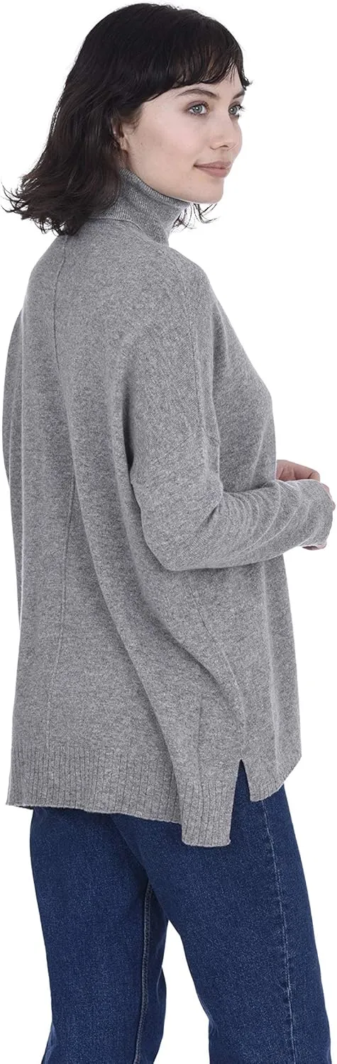 Cashmeren Women’s Oversized Turtleneck Sweater with Side Slits 100% Pure Cashmere Long Sleeve Roll Neck Pullover