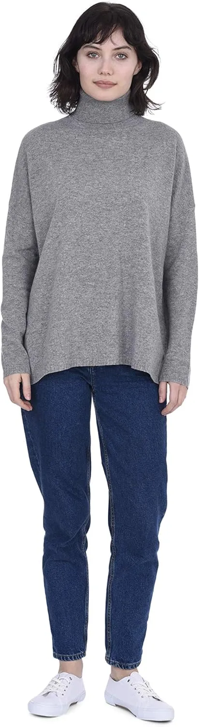 Cashmeren Women’s Oversized Turtleneck Sweater with Side Slits 100% Pure Cashmere Long Sleeve Roll Neck Pullover