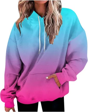 Ceboyel Womens Neon Print Oversized Sweatshirt Drawstring Pullover Sweatshirt Trendy Sweater Tops Fall Fashion Clothes 2023