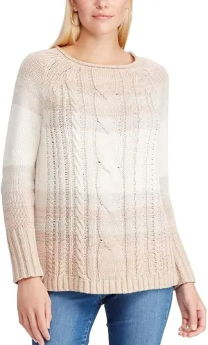 Chaps Women's Cable-Knit Ombre Striped Sweater (Pink Multi, XX-Large)