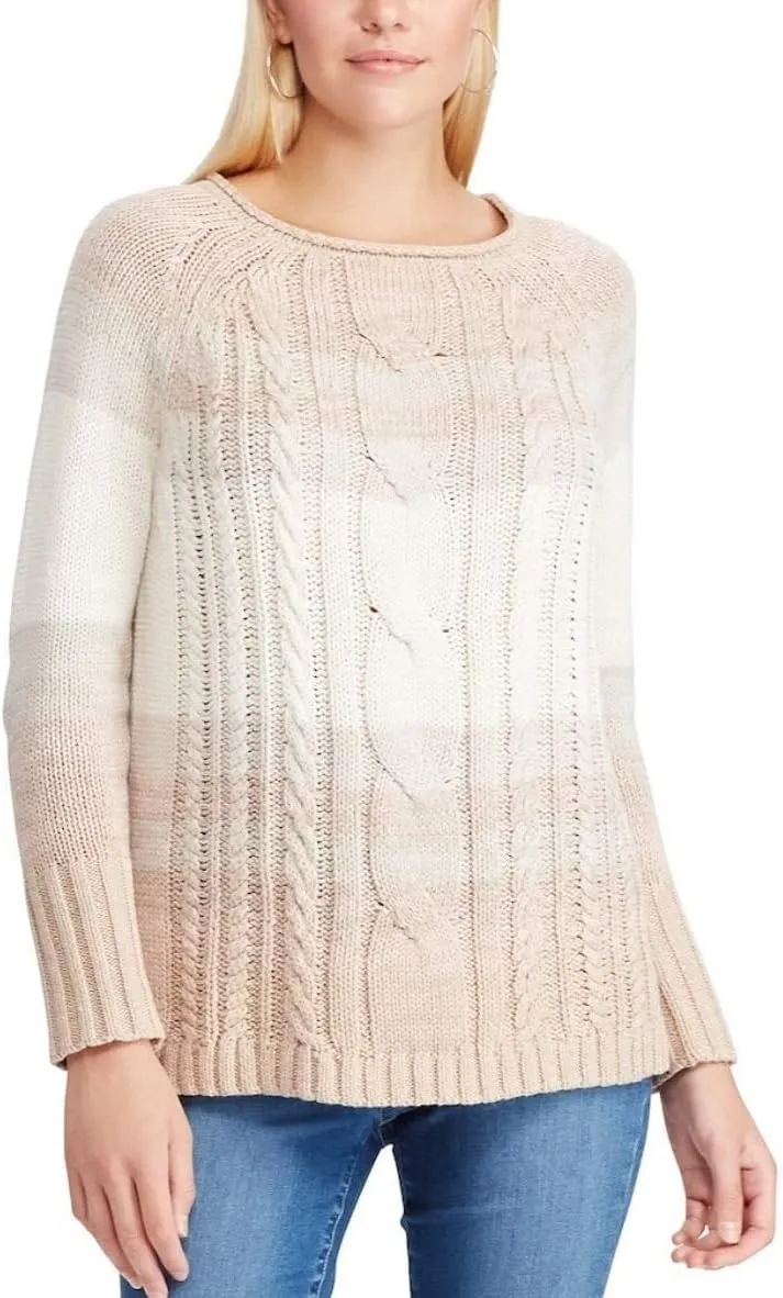 Chaps Women's Cable-Knit Ombre Striped Sweater (Pink Multi, XX-Large)