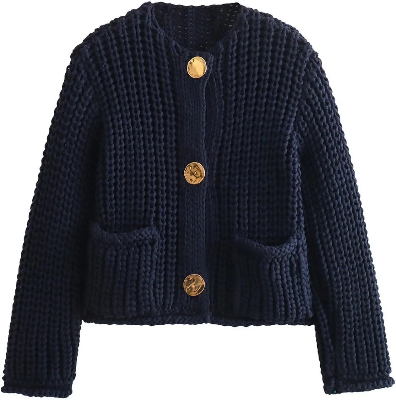 Chunky Cardigan Sweaters for Women Knit Open Front Sweater Long Sleeve Button Loose Short Cardigans Fall Outfits