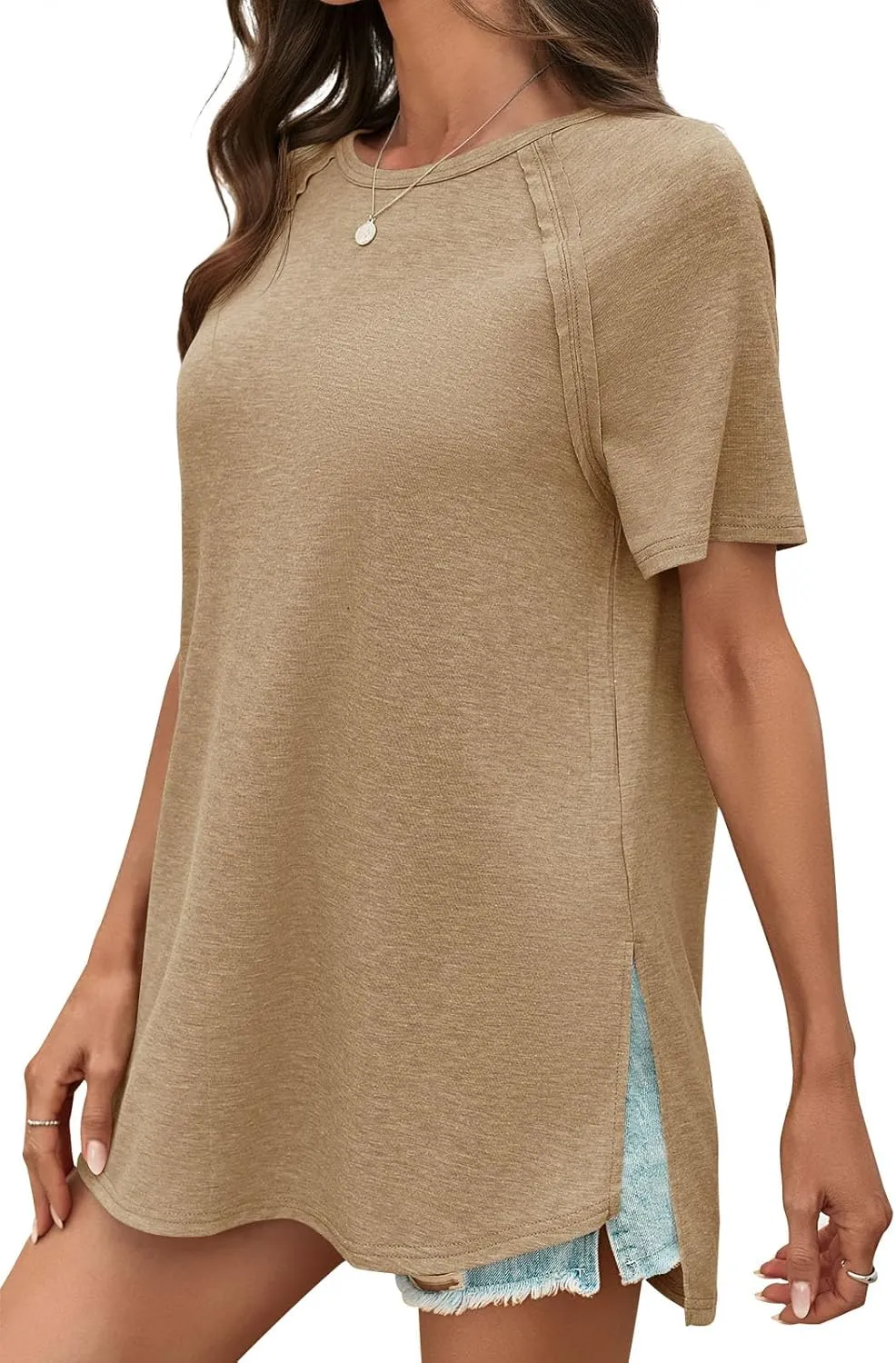 Cicy Bell Womens Short Sleeve Tunic Tops Summer Crew Neck Side Split T Shirts Casual Loose Fit Basic Tees Shirts