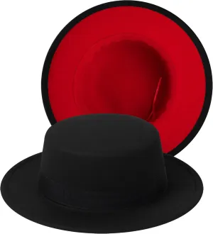 Classic Fedora Hat Two Tone Flat Top Hat with Band Wide Brim Pork Pie Hat Adjustable Patchwork Colors Panama Hat