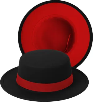 Classic Fedora Hat Two Tone Flat Top Hat with Band Wide Brim Pork Pie Hat Adjustable Patchwork Colors Panama Hat
