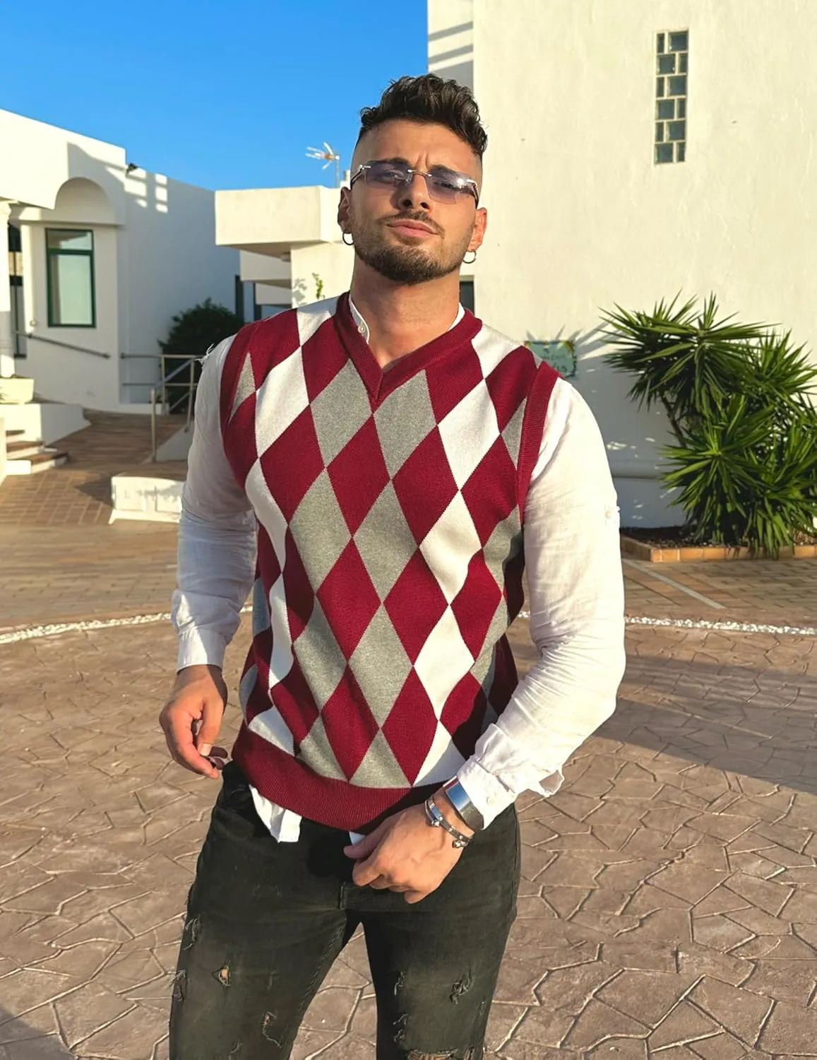 COOFANDY Men's Sleeveless V Neck Pullover Sweater Slim Fit Casual Argyle Sweater Vest