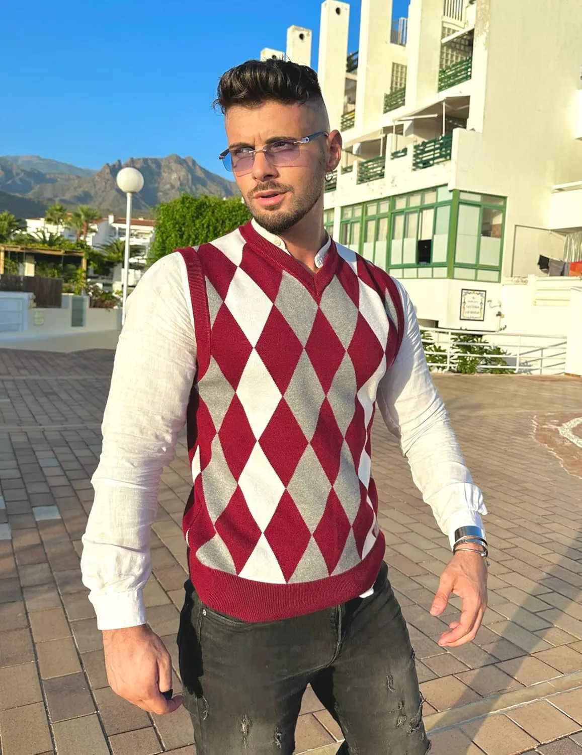 COOFANDY Men's Sleeveless V Neck Pullover Sweater Slim Fit Casual Argyle Sweater Vest