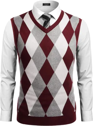 COOFANDY Men's Sleeveless V Neck Pullover Sweater Slim Fit Casual Argyle Sweater Vest
