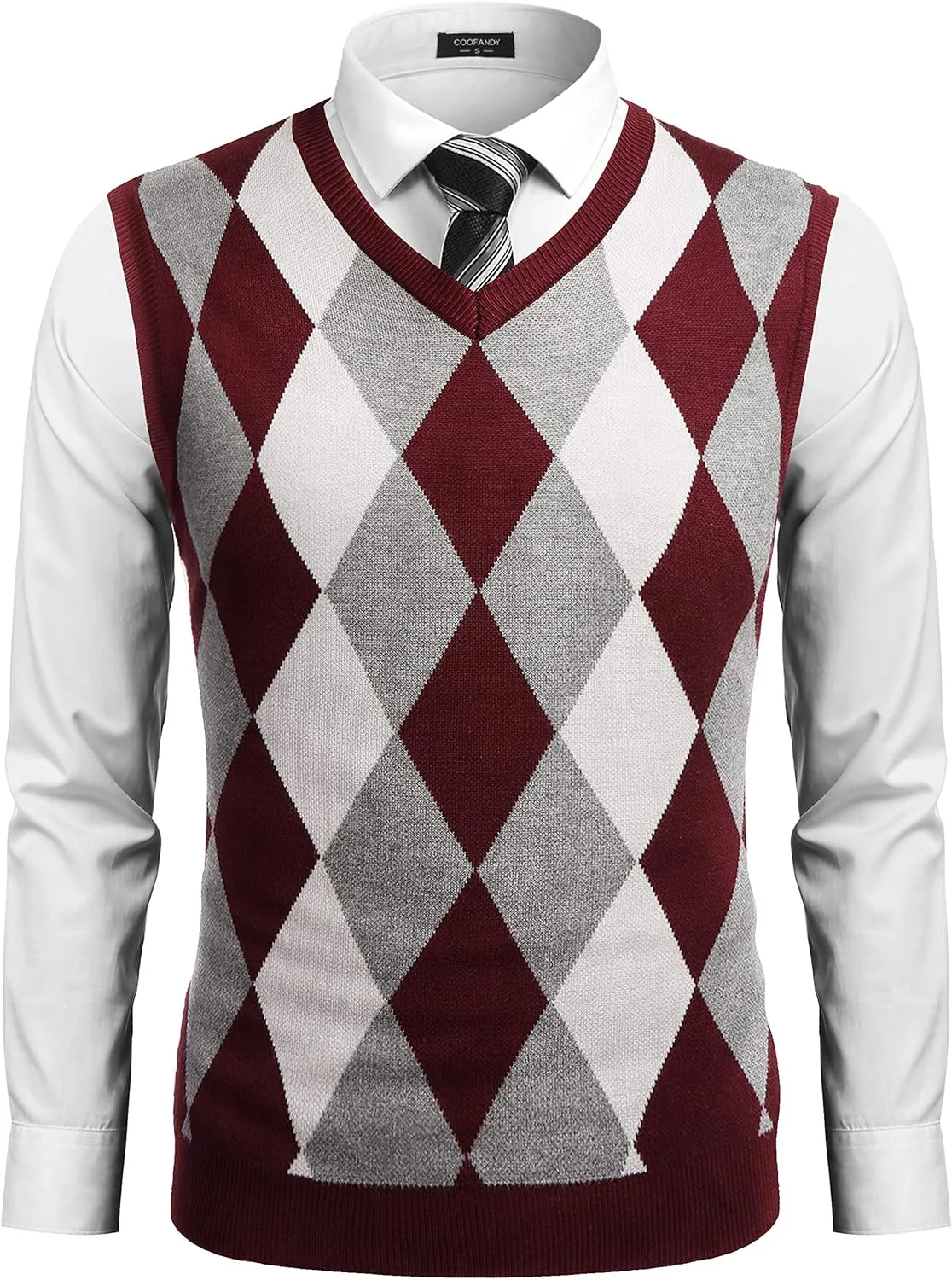 COOFANDY Men's Sleeveless V Neck Pullover Sweater Slim Fit Casual Argyle Sweater Vest