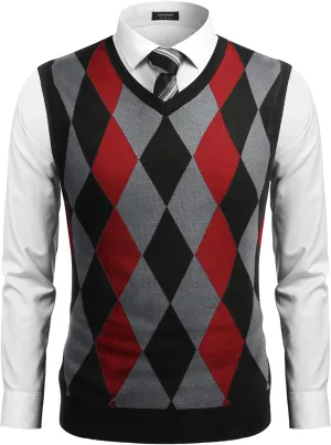 COOFANDY Men's Sleeveless V Neck Pullover Sweater Slim Fit Casual Argyle Sweater Vest